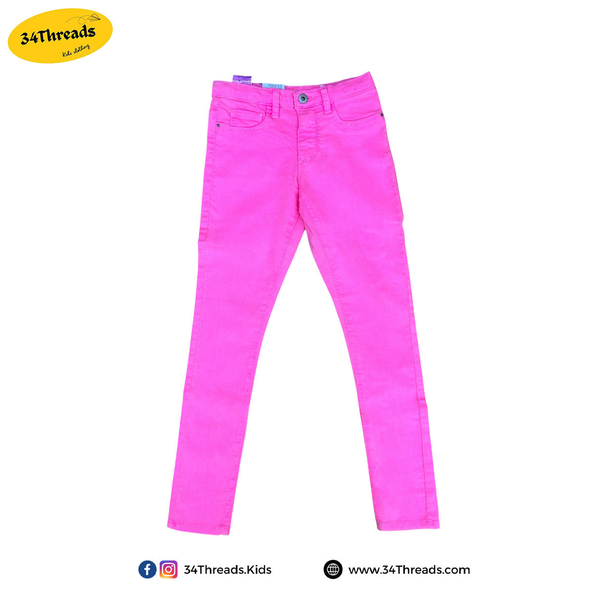 Girls Pink Cotton Jeans Export Pant