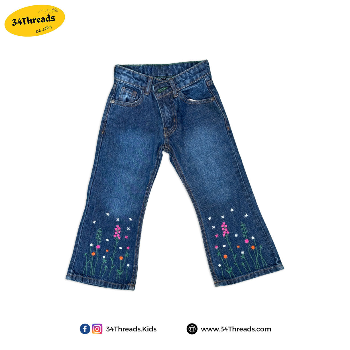 Girls Bottom Embroidery Plazo Jeans