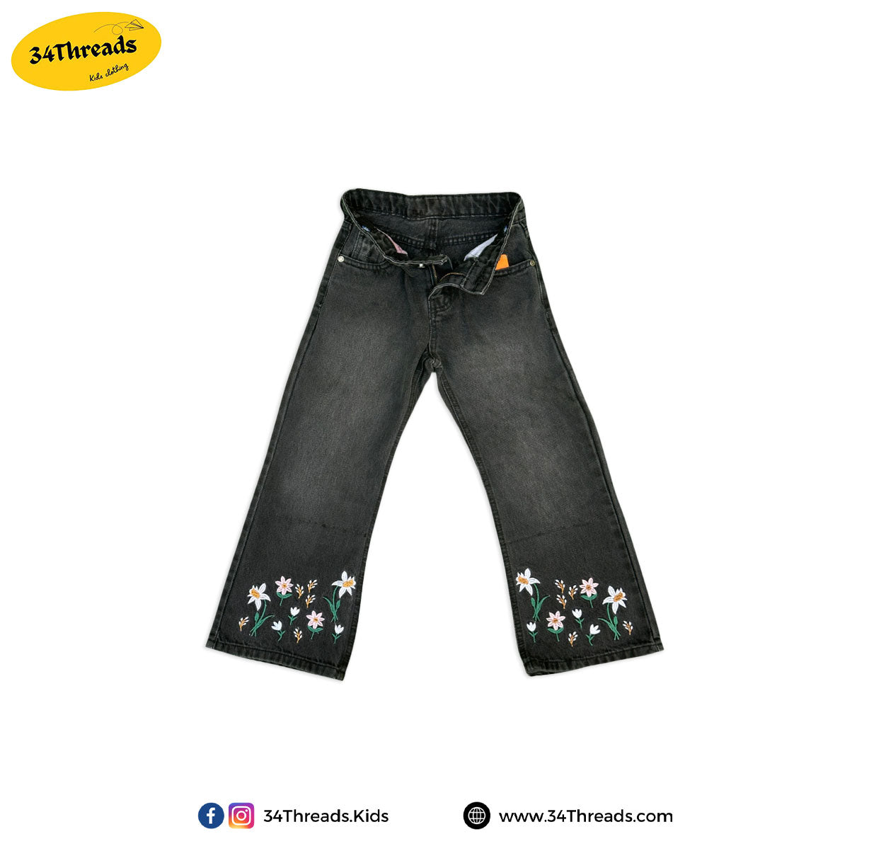 Girls Grey Bottom Embroidery Plazo Jeans