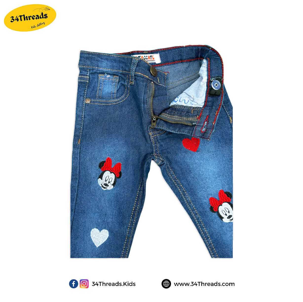 Blue Girls Minni with Heart Embroidery Pant