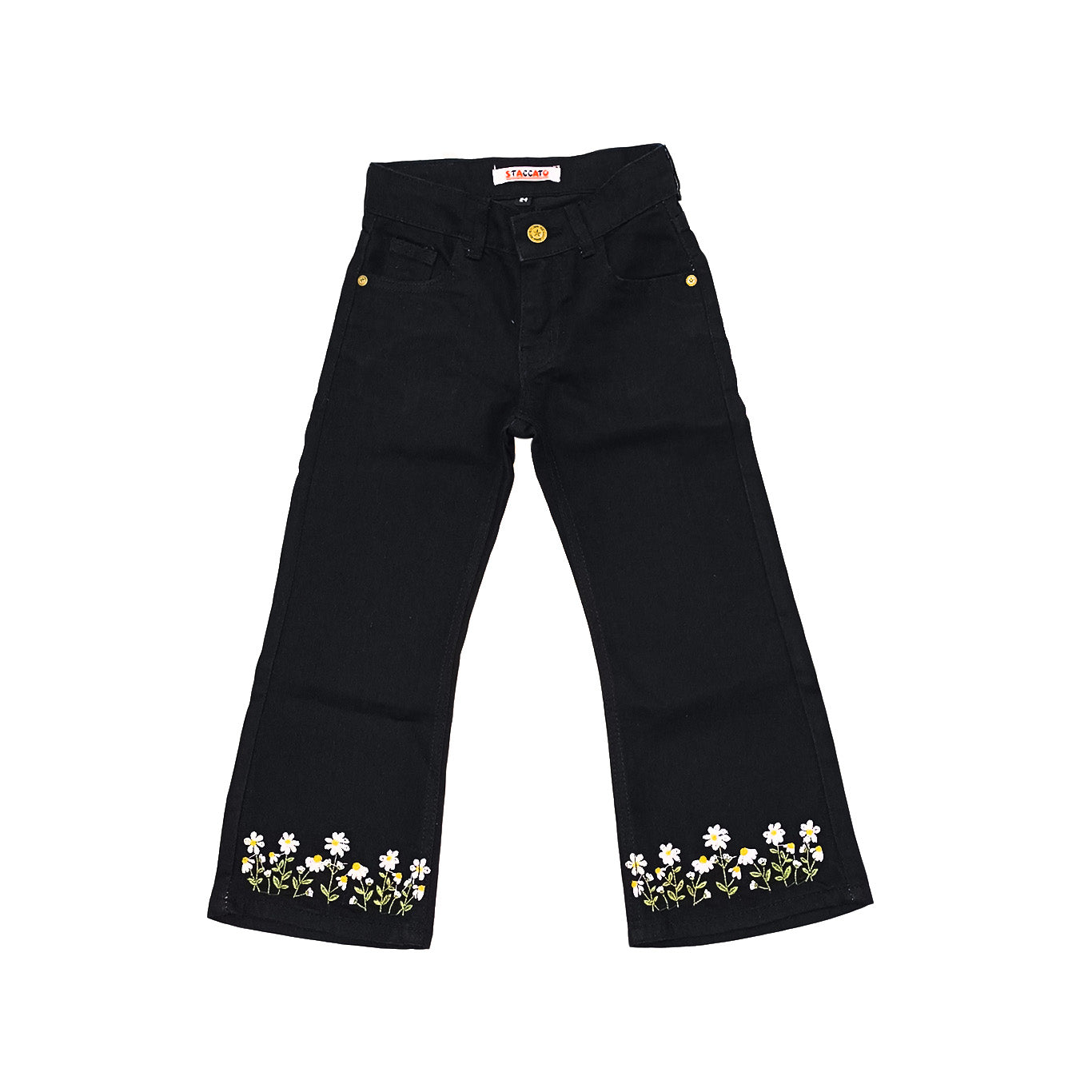 Black Bell Bottom Flower Embroidery Pant