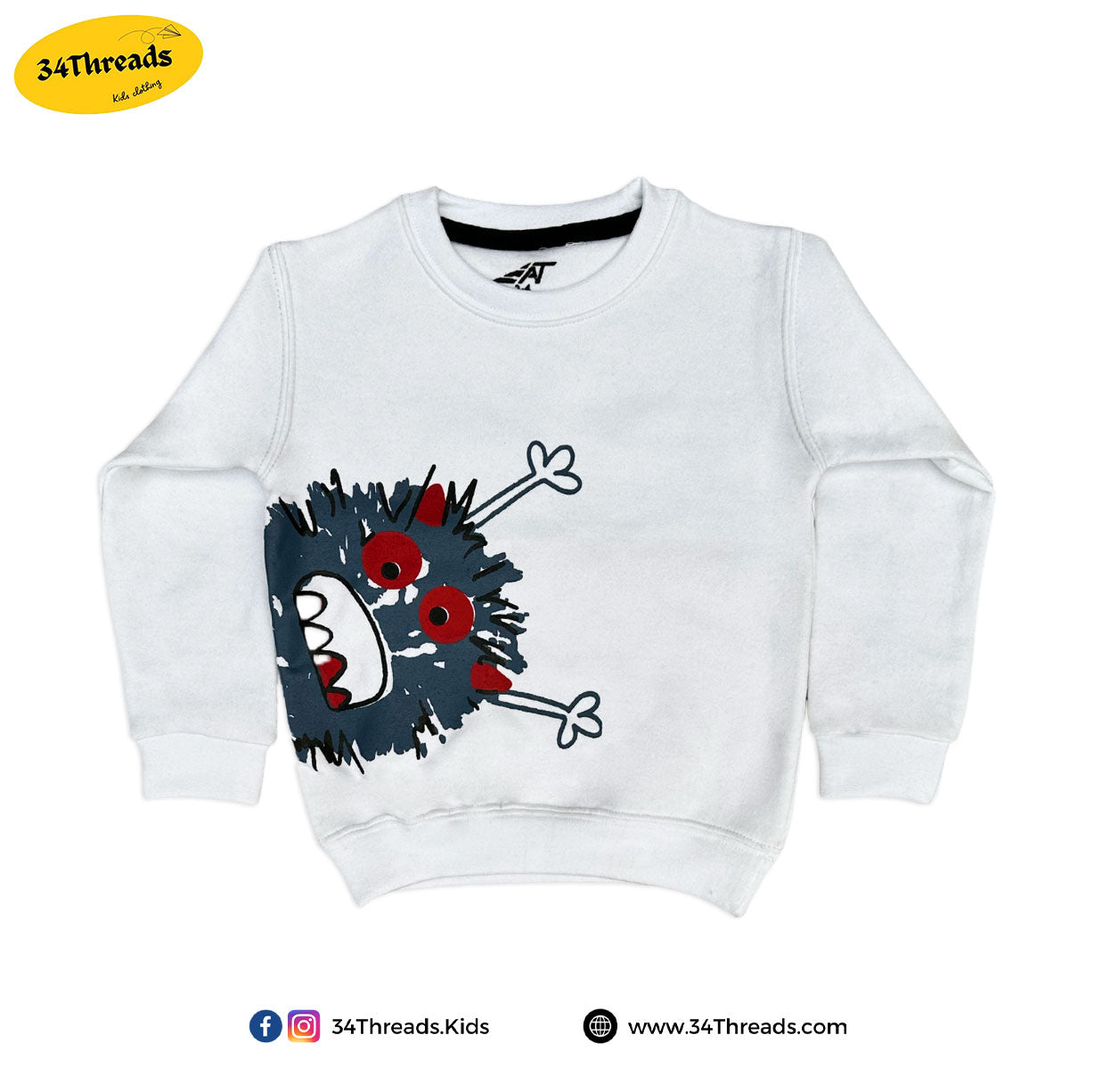 Boys White Monster Sweat Shirt