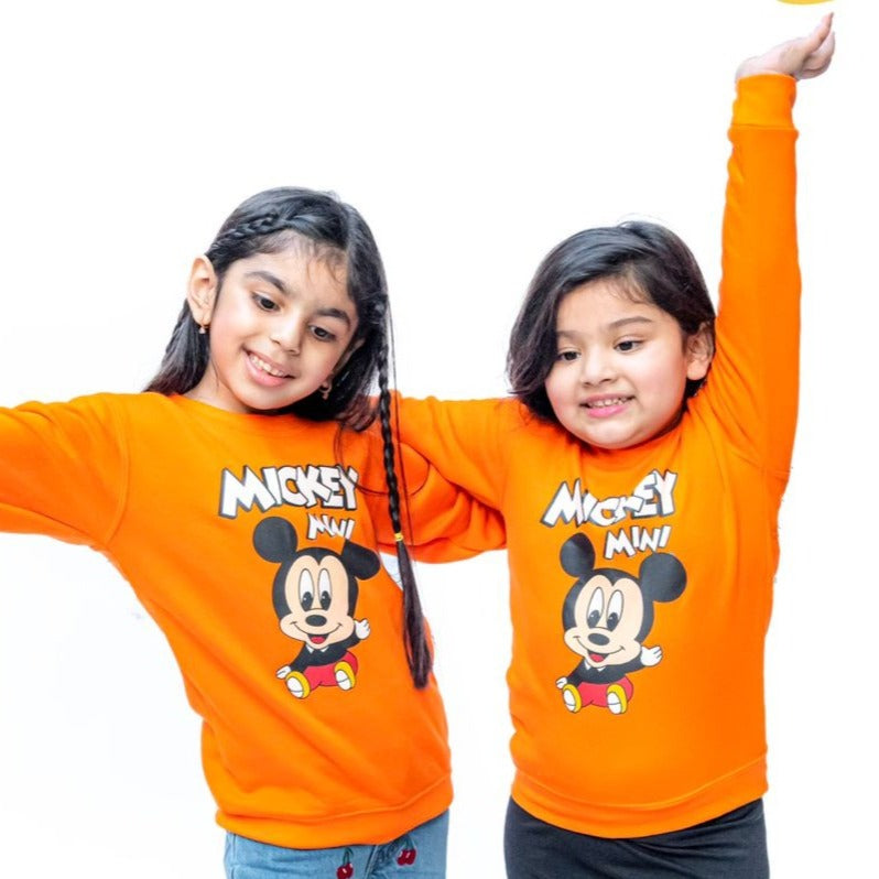 Girls Orange Color Minnie Sweat Shirt