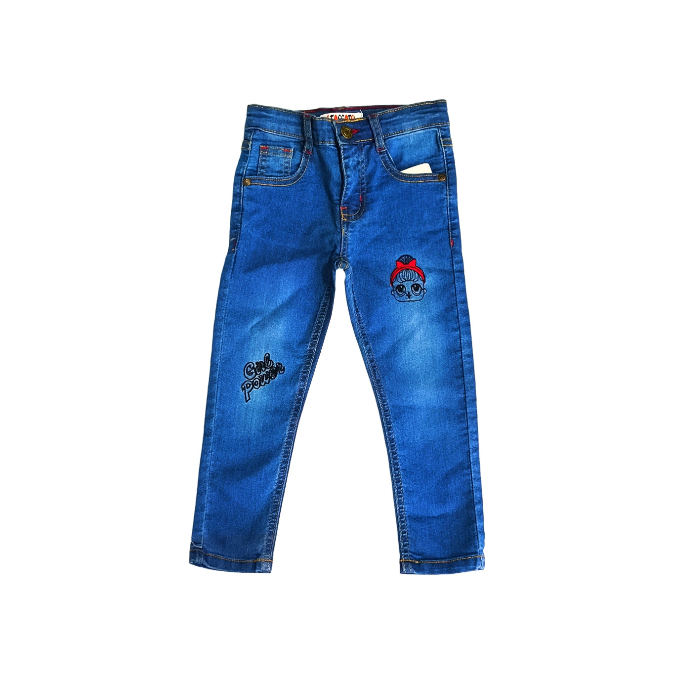 girls embroidery Girl Power pant blue  Price Range 1050rs-1100rs