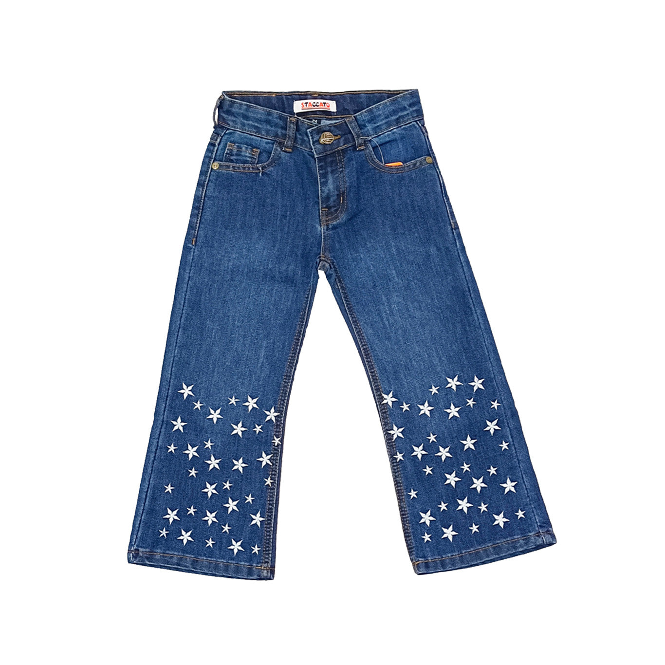 Bell Bottom Star Embroidery Dark Blue Pant